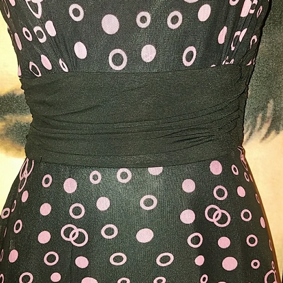 Tatyana Jenny Vintage 1940's Hollywood Starlet Black Chiffon Tea Dress Pink Dots - Picture 7 of 8